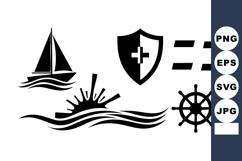 Nautical Symbols Sailboat Sun Shield Ship Wheel Icons Product Image 1