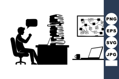 Silhouette Person Overwhelmed Books Desk Laptop Product Image 1