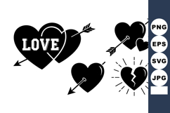 Black Silhouette Hearts Arrows Love Symbols Vector Product Image 1