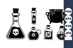 Vector Illustration Black Poison Bottles Cauldron Product Image 1