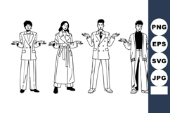 Diverse Young Adults Shrugging Shoulders Line Art Product Image 1