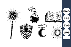 Magical Artifacts Vector Set With Wand Potion Book Product Image 1