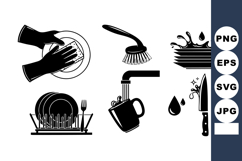 Dishwashing Kitchen Cleaning Icons Set Illustration Product Image 1