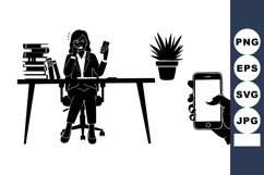 Businesswoman Multitasking Desk Smartphone Silhouette Product Image 1