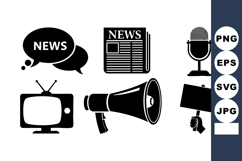 Black Silhouette News Media Icons Set Product Image 1