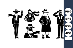 People Wearing Winter Clothes Black Silhouettes Vector Product Image 1