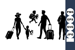 Silhouette Family Traveling With Luggage And Backpacks Product Image 1