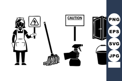 Cleaning Maid Holding Caution Sign Vector Illustration Product Image 1