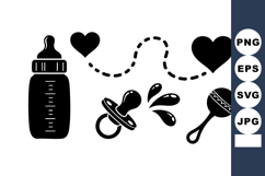 Baby Feeding Bottle Pacifier Maraca Heart Icons Product Image 1