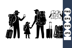 Family Hiking with Backpacks and Travel Luggage Vector Product Image 1