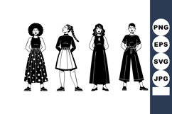 Four Women Standing In Fashion Dresses Vector Product Image 1
