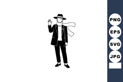 Minimalist Vector Man Wearing Hat And Scarf Waving Product Image 1
