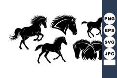 Black Silhouette Vector Set Galloping Horses Product Image 1