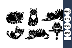 Black Silhouette Cats Playful Resting Poses Vector Product Image 1