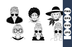 Stylish Elderly Women Portrait Illustration Collection Product Image 1