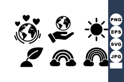 Environmental Icons Globe Heart Hand Earth Sun Leaf Rainbow Product Image 1