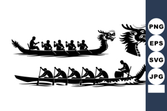 Dragon Boat Silhouette with Paddlers Vector Product Image 1
