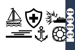 Nautical Emergency Safety Silhouette Icons Set Product Image 1