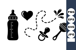 Baby Feeding Bottle Heart Pacifier Splash Rattle Illustratio Product Image 1