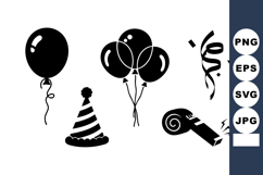 Party Celebration Icons Balloons Hat Whistle Streamer Product Image 1