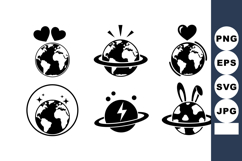 Earth Planet Icons Hearts Stars Bunny Ears Vector Product Image 1