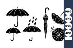 Black Silhouette Umbrella Set Vector Illustration Product Image 1