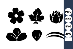 Black Silhouette Floral Leaves and Petals Vector Icons Product Image 1