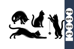 Silhouette Vector Cats in Playful Poses Product Image 1