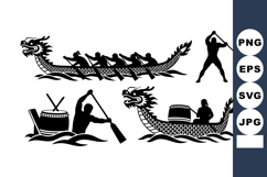 Dragon Boat Paddling Rowers Drummer Silhouette Product Image 1