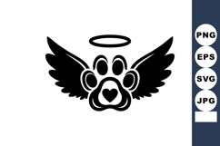 Paw Print Wings Halo Black Silhouette Pet Symbol Product Image 1