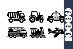 Vehicle Icons Set Truck Police Firetruck Train Airplane Product Image 1