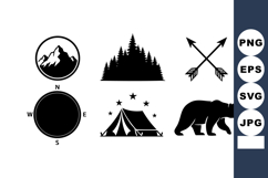 Camping Adventure Mountain Forest Tent Compass Illustration Product Image 1