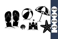 Beach Summer Items Flip Flops Umbrella Vector Product Image 1