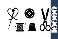 Needle Thread Scissors Button Thimble Spool Vector Icons Product Image 1
