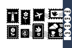 Black Postal Stamps With Flowers Birds Airplane Product Image 1