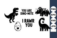 Cute Dinosaur Vector Set With Heart Egg And Puns Product Image 1