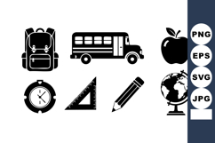 School Backpack Bus Apple Clock Ruler Pencil Icons Product Image 1