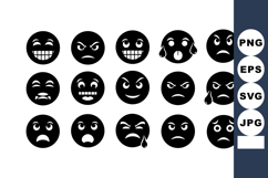 Black and White Round Emoticon Faces Vector Product Image 1