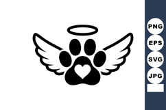 Angelic Paw Print Wings Halo Silhouette Vector Product Image 1