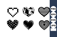 Black White Heart Shapes Pixelated Geometric Vector Product Image 1