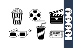 Cinema Movie Icons Popcorn Drink Ticket Vector Product Image 1