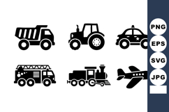 Construction Truck Tractor Police Fire Train Airplane Icons Product Image 1