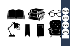 Open Book Stack Glasses Lamp Vector Icons Set Product Image 1