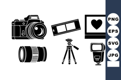 Vintage Camera Lens Film Tripod Flash Icons Product Image 1