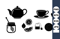 Tea Set Teapot Cup Honey Jar Vector Product Image 1