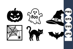 Halloween Icons Pumpkin Ghost Witch Hat Spider Web Cat Bat V Product Image 1