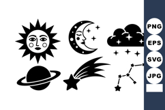 Sun Moon Stars Cloud Planet Celestial Vector Illustration Product Image 1