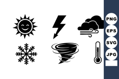 Weather Icons Set Sun Snowflake Tornado Lightning Product Image 1