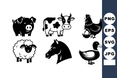 Farm Animals Pig Cow Chicken Sheep Horse Duck Silhouettes Product Image 1