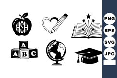 Education Icons Apple Pencil Heart Book Globe Product Image 1